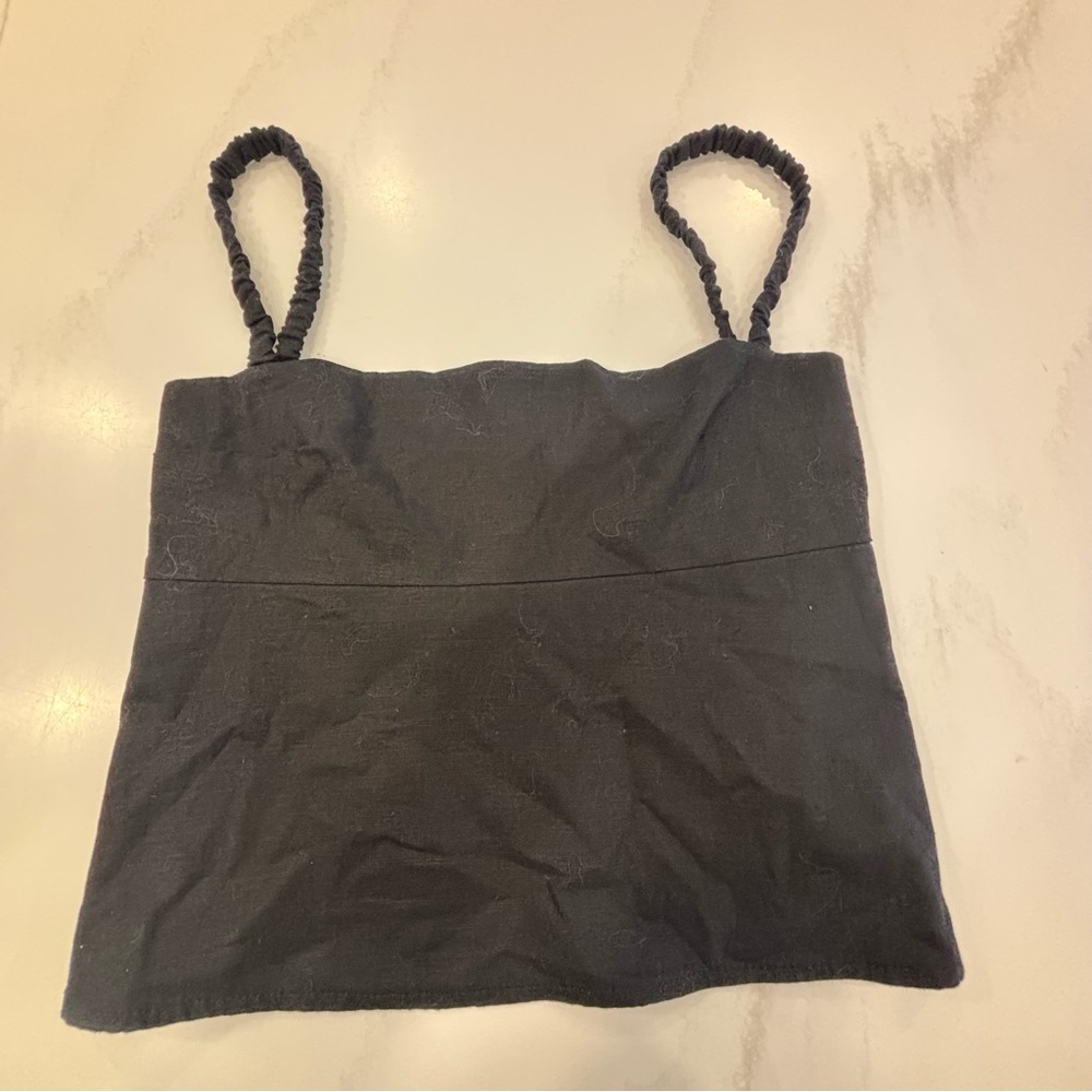 o.p.t anthropologie cropped Tank Top with Ruched Straps open back Black Small